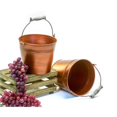 7  tin pail copper wood handle by44 1cowd wholesale metal containers