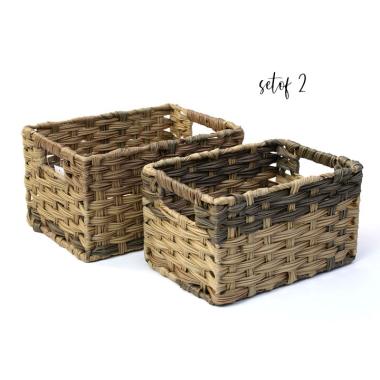 woven basket storage bin rectangle set 2 tp30 handles