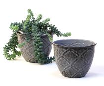 5  solid iron metal pot antique grey by75 1xgy wholesale containers
