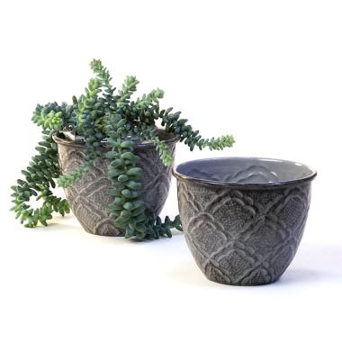 5  solid iron metal pot antique grey by75 1xgy wholesale containers