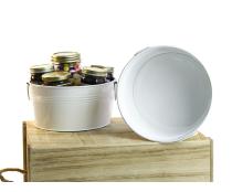 8  round tin tub white by18 1w wholesale metal containers tubs