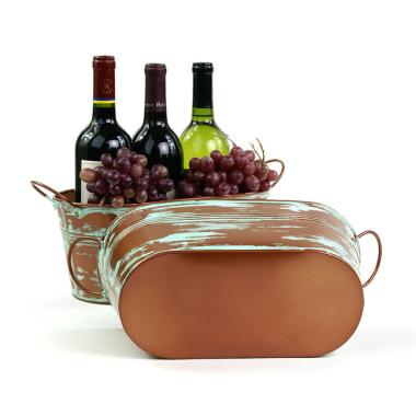 12  tin oval tub copperverdigris finish by14 1ver wholesale metal containers