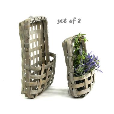 woodchip wall basket decor grey wash s2 wd340 2 wholesale baskets