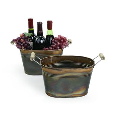 oval metal tub 10  wood handles burnt copper by20 1cbt wholesale