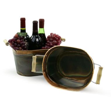 oval metal tub 10  wood handles burnt copper by20 1cbt wholesale