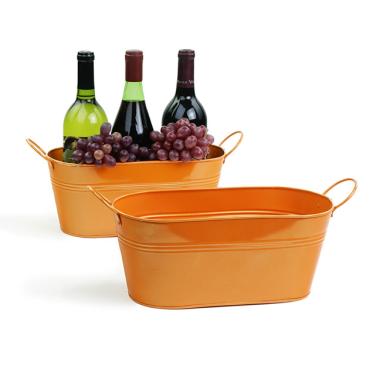 12  oval tin tub orange by14 1or wholesale metal containers tubs