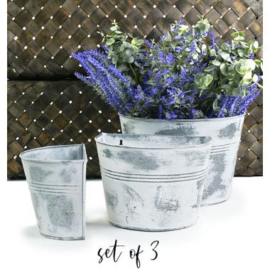 s3 tin half bucket wall basket white wash wy766 3 wholesale metal