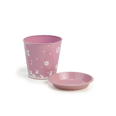 4  tin pot saucer light pink floral design by204 1fpk
