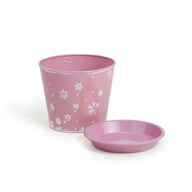 6  tin pot saucer light pink embossed floral design by206 1fpk