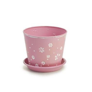 6  tin pot saucer light pink embossed floral design by206 1fpk
