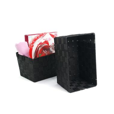 woven strap basket rectangle single black small