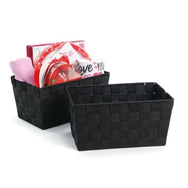 woven strap basket rectangle single black small