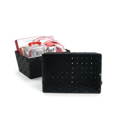 woven strap basket rectangle single medium black tp87 1med