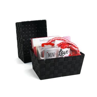 woven strap basket rectangle single medium black tp87 1med