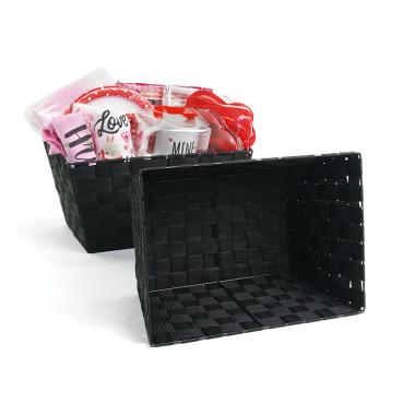 woven strap basket rectangle single large black tp87 1lg handles