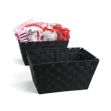 woven strap basket rectangle single large black tp87 1lg handles