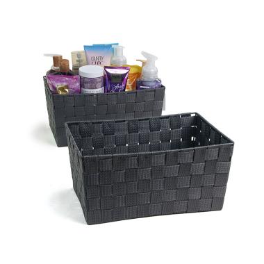 woven strap basket rectangle single medium dark grey tp80 1med