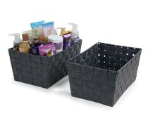woven strap basket rectangle single medium dark grey tp80 1med
