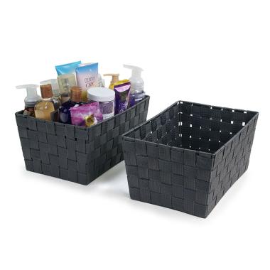 woven strap basket rectangle single medium dark grey tp80 1med