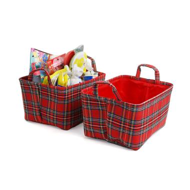 plaid soft fabric storage bin red pf11 1plr handles