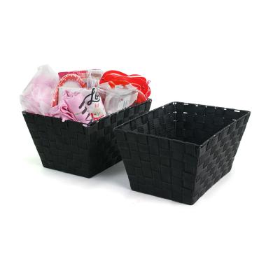 woven strap basket rectangle single large black tp87 1lg handles
