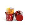 5  tin pot translucent red w embossed white snowflakes