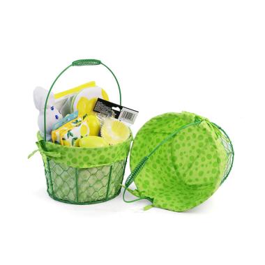 medium wire basket round green cloth lining single sy350 1mgr