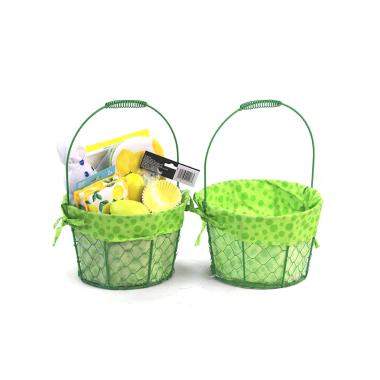 medium wire basket round green cloth lining single sy350 1mgr