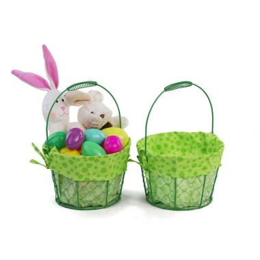 small wire basket round green cloth lining single sy350 1sgr