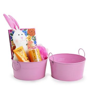 8  round tin tub light pink by18 1lp wholesale metal containers