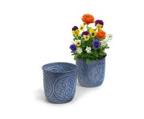 solid iron lathe pot with embossed mandala design antique blue by76 1bl wholesale