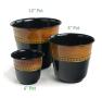 11  embossed solid iron spun planter blackbrown glazed 10 