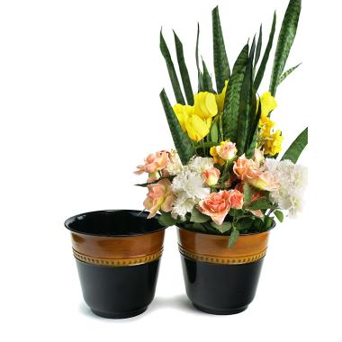 11  embossed solid iron spun planter blackbrown glazed 10 