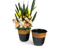 11  embossed solid iron spun planter blackbrown glazed 10 
