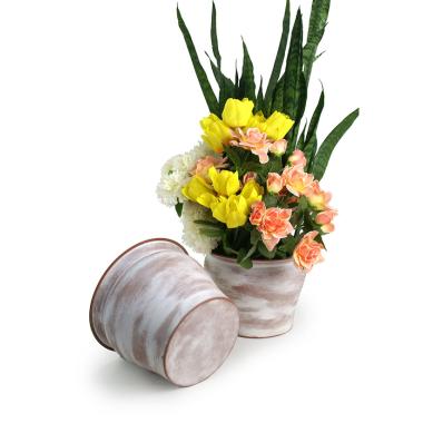 solid spun iron bell shaped terra cotta brushed white finish planter