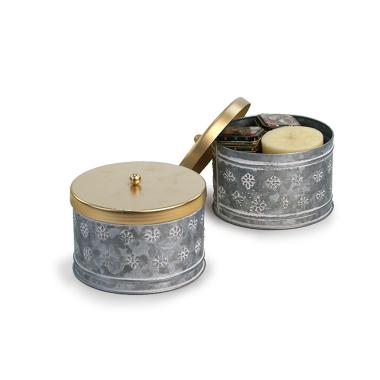 5  metal round box lid embossed petals design by445 1med