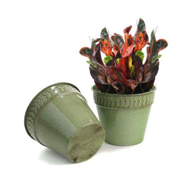 7  solid iron spun planter green 6  pot bn45 1gr