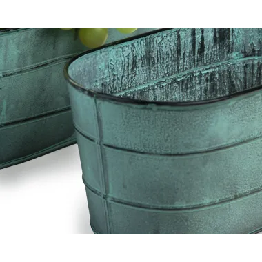 12" Metal Oval Tub Antiqued Green Patina