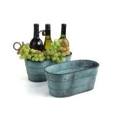 12" Metal Oval Tub Antiqued Green Patina