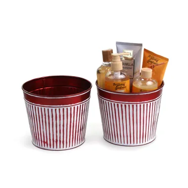 6.5" Tin Pot Translucent Red with Vertical white ribbing
