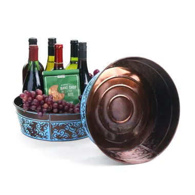 12" Metal Round Tub Dk Brown w/ Blue Swirl