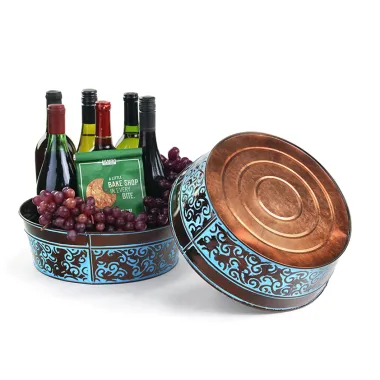 12" Metal Round Tub Dk Brown w/ Blue Swirl